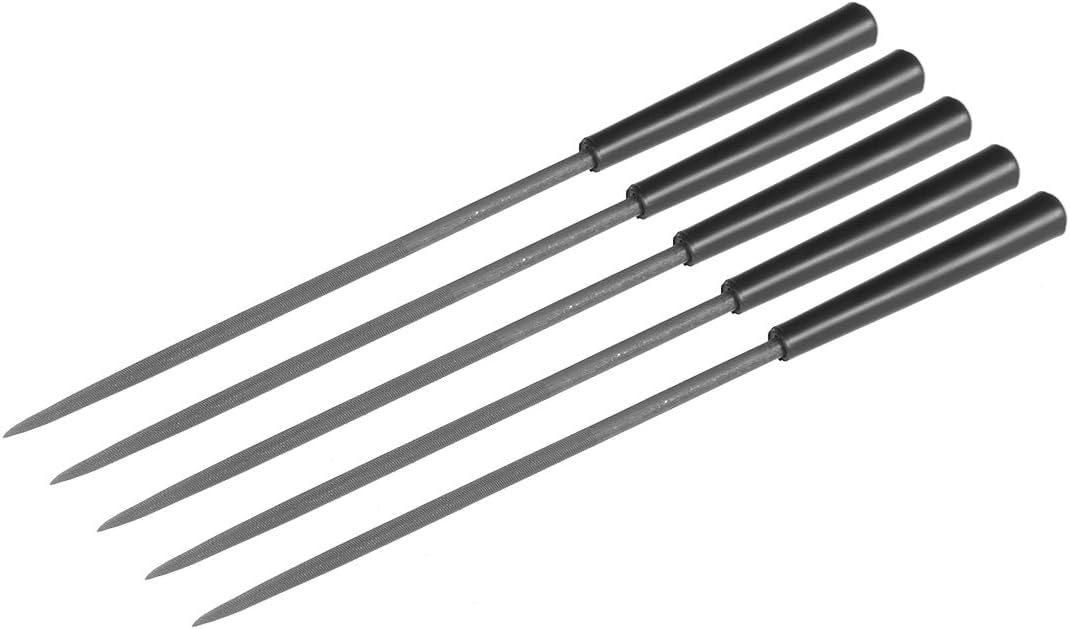 5Pcs Second Cut Steel Round Needle File with Plastic Handle, 3mm x 140mm