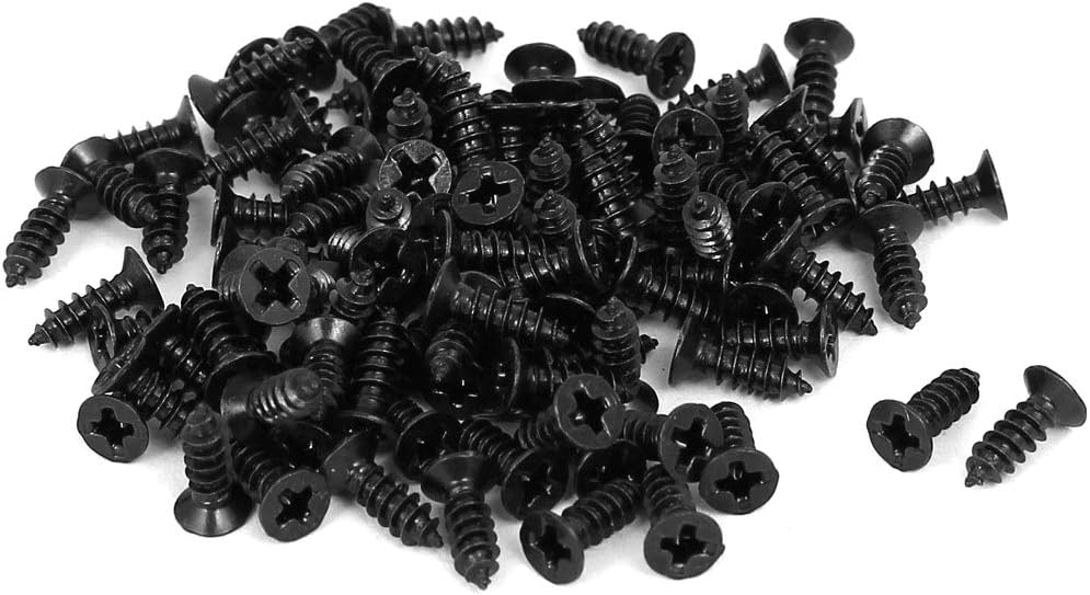 M2.5 x 8mm Flat Head Phillips Self Tapping Screws Fasteners Black 100pcs