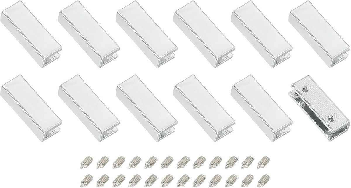 12Pcs Metal Belt Buckle End Tips, 0.98" Wide Rectangle Webbing Zipper Tips Clip Buckles with Screws for DIY Sewing Craft Purse Belt Repair, Silver