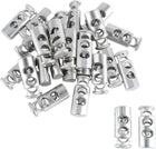 LinkMejor 25pcs Plastic Cord Locks Stopper End Spring Double Holes Toggle Fastener Stopper Rope End for Drawstrings Clothing Bags Silver Tone