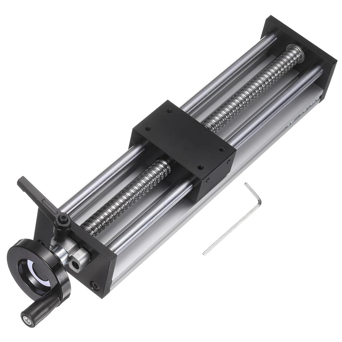 250mm Effective Stroke Length Manual Sliding Table, Double Optical Axis Slide Rail, BallScrew SFU1609, 16mm Diameter 5mm Pitch, 1 Start, Moved 5mm/Cycle, for CNC Machine