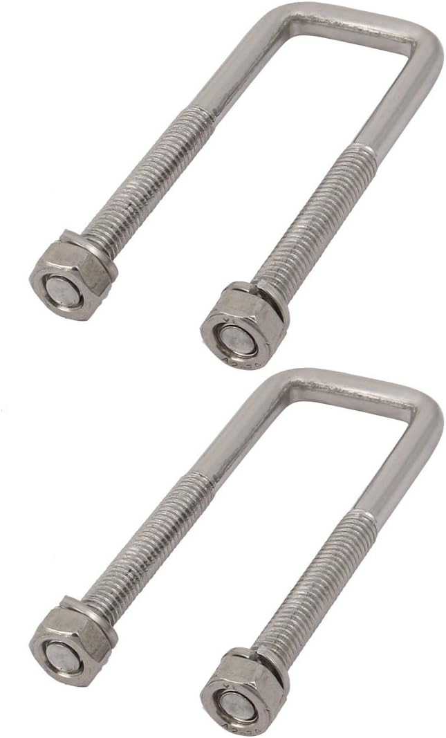 M6 Thread 20mm Inner Width 304 Stainless Steel Square U Bolt Silver Tone 2pcs
