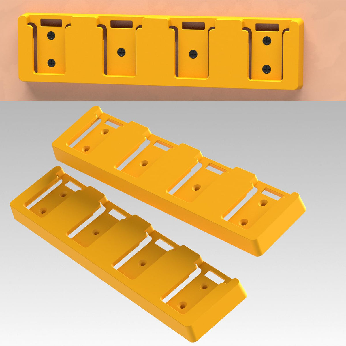 Battery Rack Compatible with DeWalt 20V, 4 Slot, Yellow-1pc