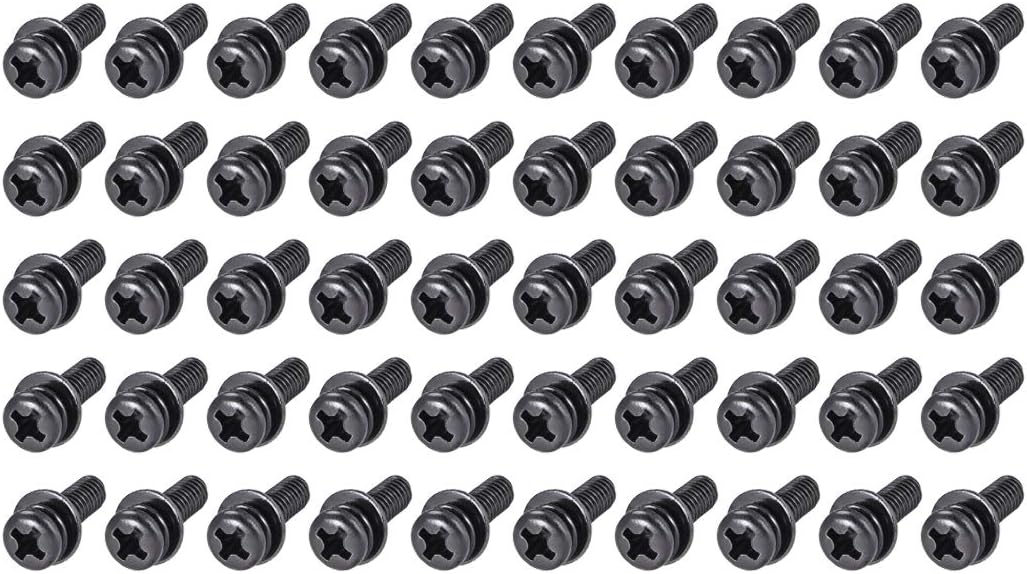 M4 x 25mm Carbon Steel Phillips Pan Head Machine Screws Bolts Combine with Spring Washer and Plain Washers 50pcs