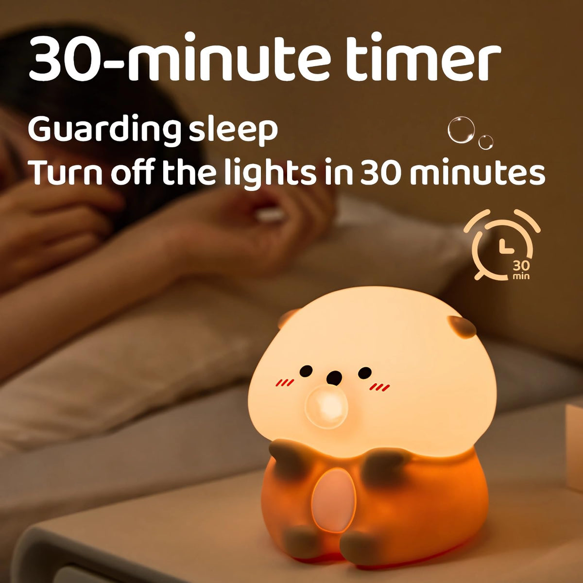 LinkMejor Bubble Blowing Otter Night Light, 3-Level Dimmable USB Rechargeable Lamp with Timer, Soothing Animal Toy for Nursery Bedroom Dorm Decor, Gift for Boys Girls Teens Adults