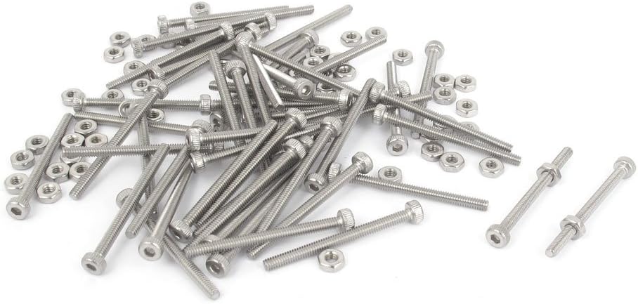 M2x25mm Hex Socket Head Knurled Cap Screws Bolts Nuts Set 50Pcs