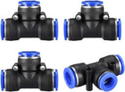 Plastic Tee Push To Connect Tube Fittings 15/32" -25/64" OD Push Lock Blue(12-10mm) 4pcs