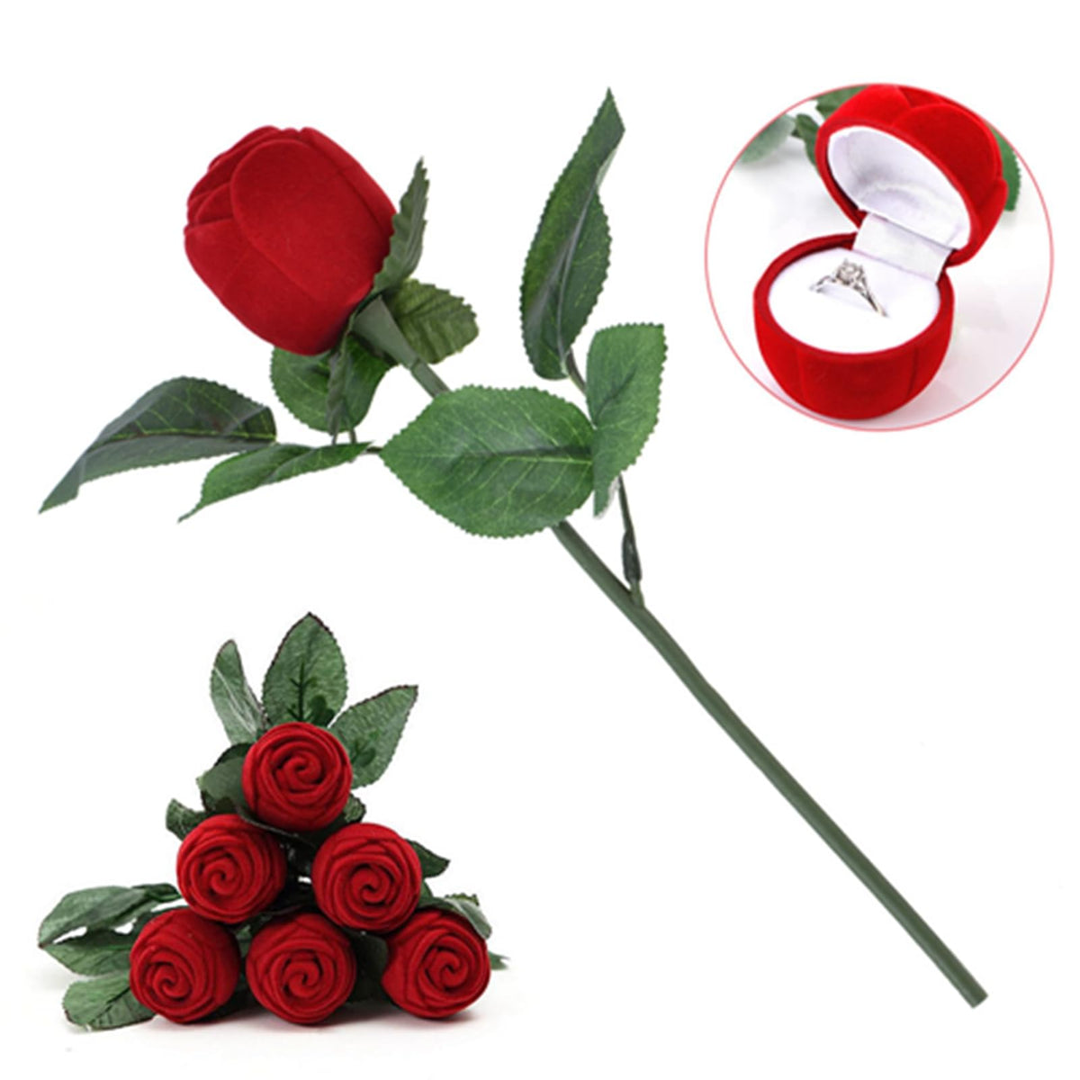 LinkMejor Bok Kacamata Bunga Rose Jewelry Earring Pernyataan Cinta Ring Holder Tempat Penyimpanan