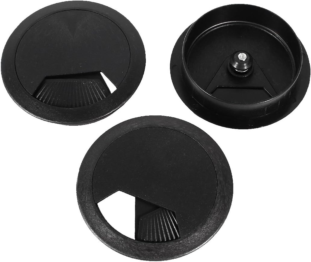 PC Desk Black Plastic 60mm Diameter Grommet Cable Hole Cover 3 Pcs