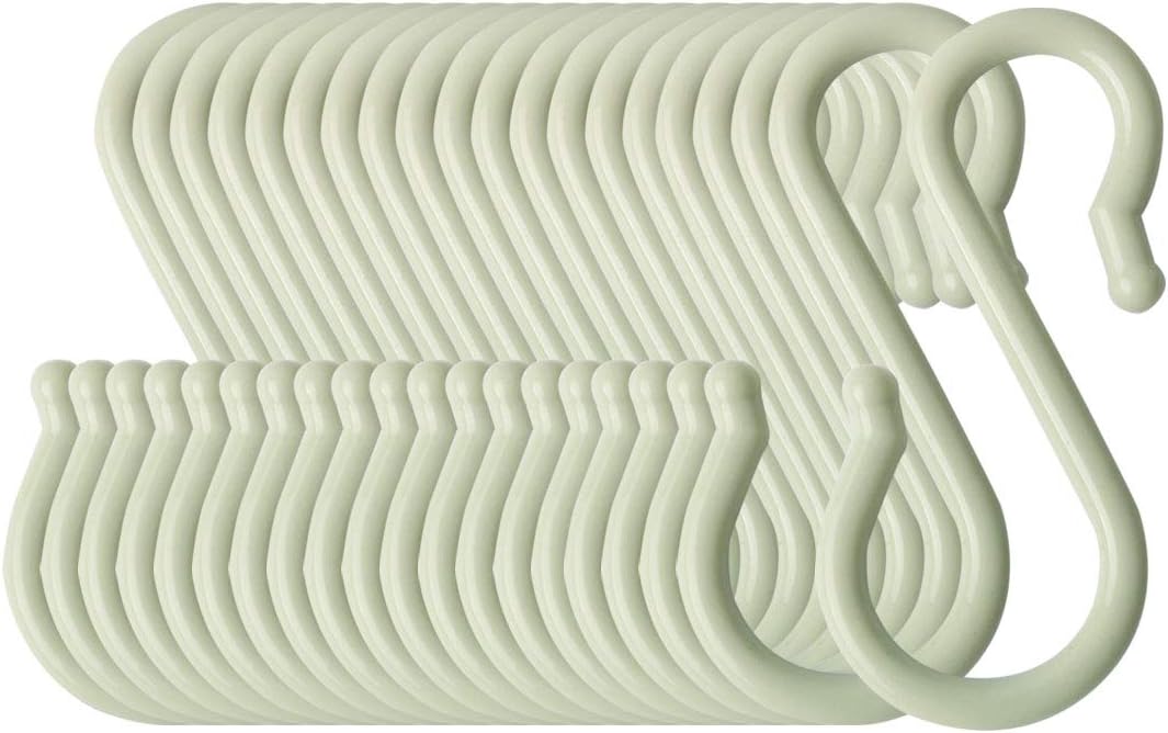 20 Pack S Shaped Hooks Plastic Hanging Use for Kitchen Bathroom Closet Hanger Pots and Pans Cups Utensils Clothes Towels Rack Light Green