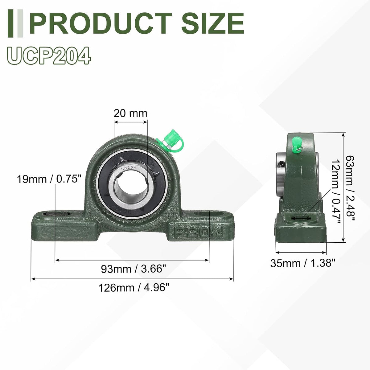 UCP201 Pillow Block Bearings, 12mm Bore Self Alignment, Solid Cast Iron Base, Chrome Steel Flange Mounted Pillow Block Ball Bearing, (ABEC3)