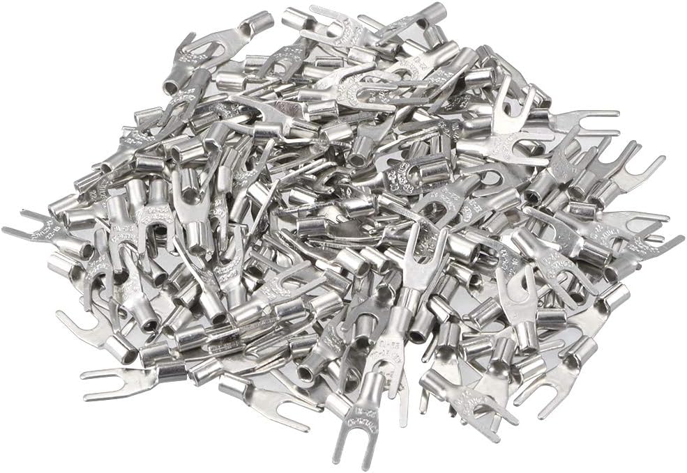 250Pcs SNB1.25-3.2 Non-Insulated U-Type Copper Crimp Terminals AWG22-16 Wire Connector Silver Tone