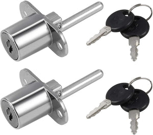 Drawer Desk Wardrobe Cabinet Plunger Lock, 3/4" Çaplı 13/16" Uzunluğunda, Çelik Alaşım Krom Kaplama, Farklı Anahtarlı 2 Adet