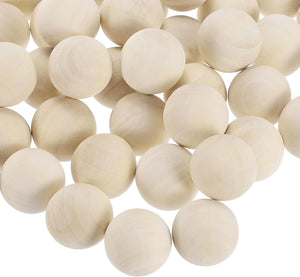 50pcs Round Wood Balls 25mm 1 inch Diameter Unfinished Solid Wooden Spheres, Natural Wood Craft Balls for DIY Craft Projects Art Ornaments