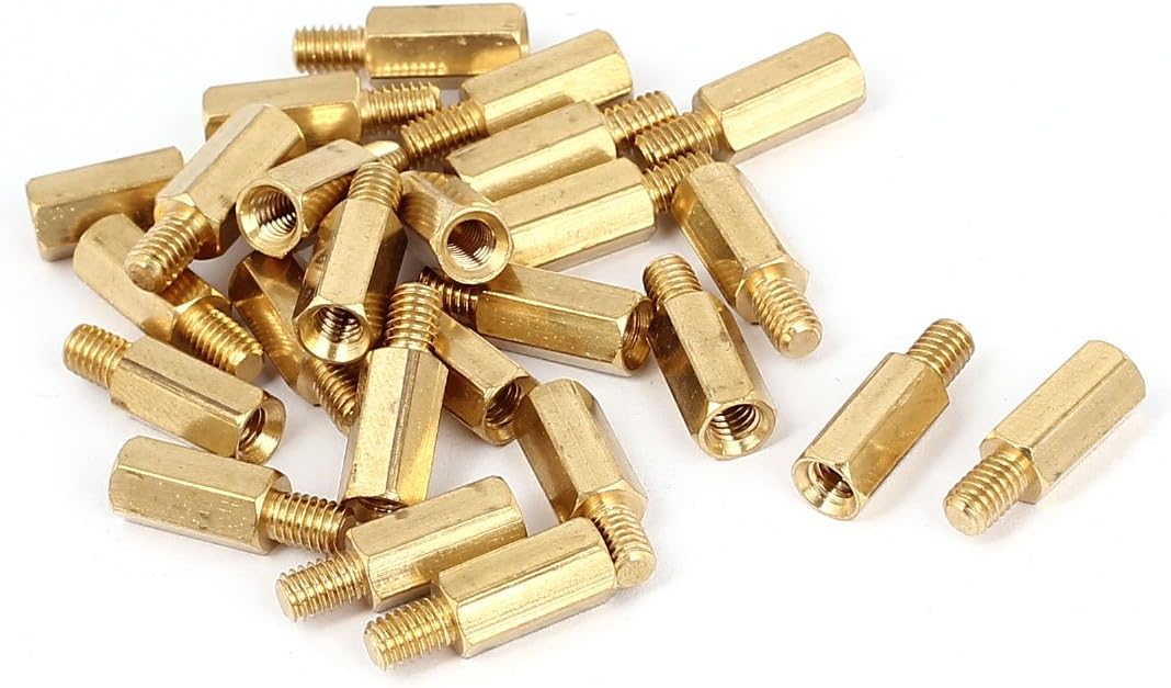 M4x12+6mm Female/Male Threaded Brass Hex Standoff Pillar Spacer 25pcs
