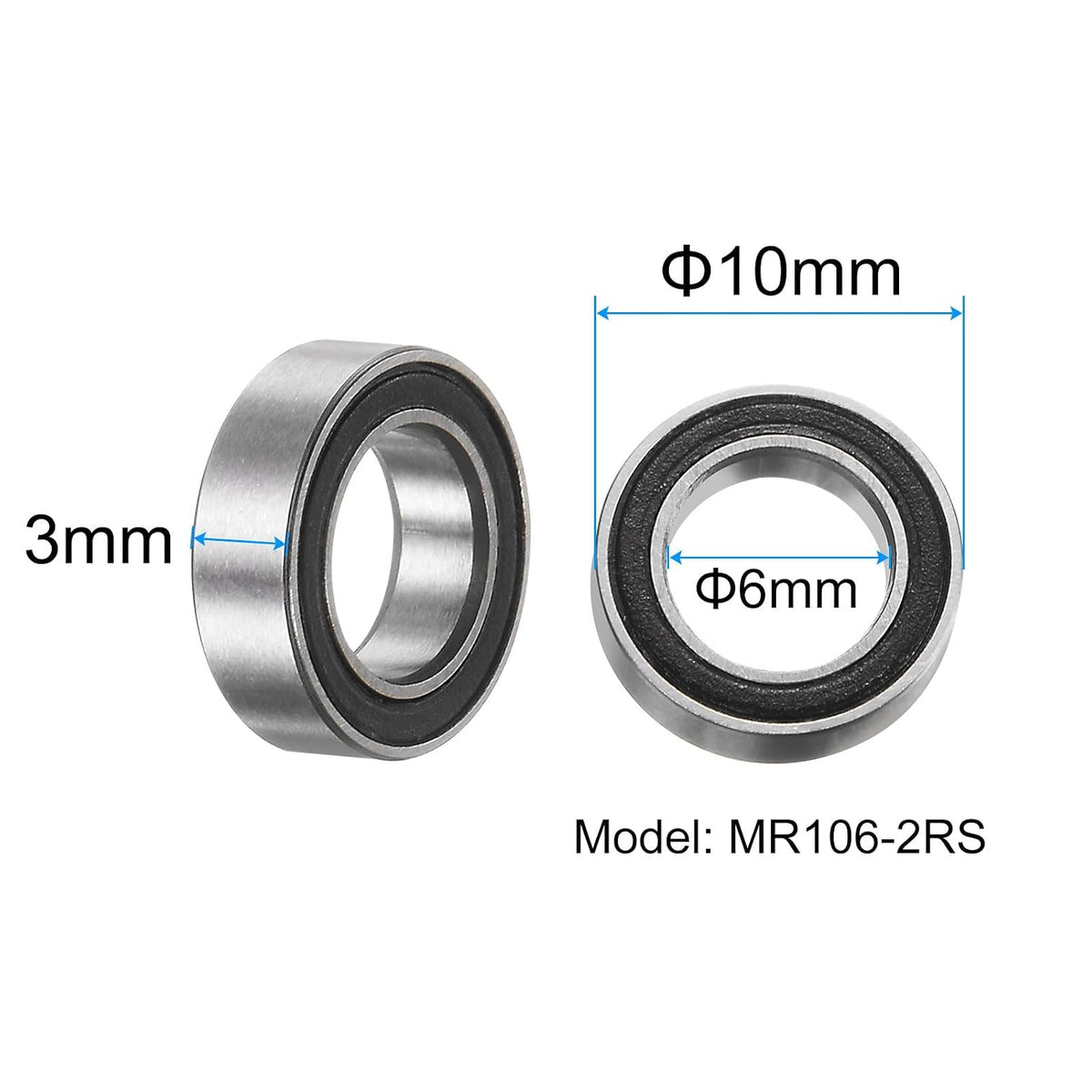 15pcs MR106-2RS Tiefziehrollenlager 6x10x3mm Chromstahl Miniaturlager Doppelabdichtete Präzisionslager, P6 (ABEC 3)