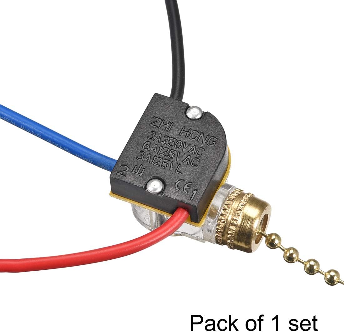 3 Way Fan Light Switch with Brass Pull Chain (Pack of 1 set)