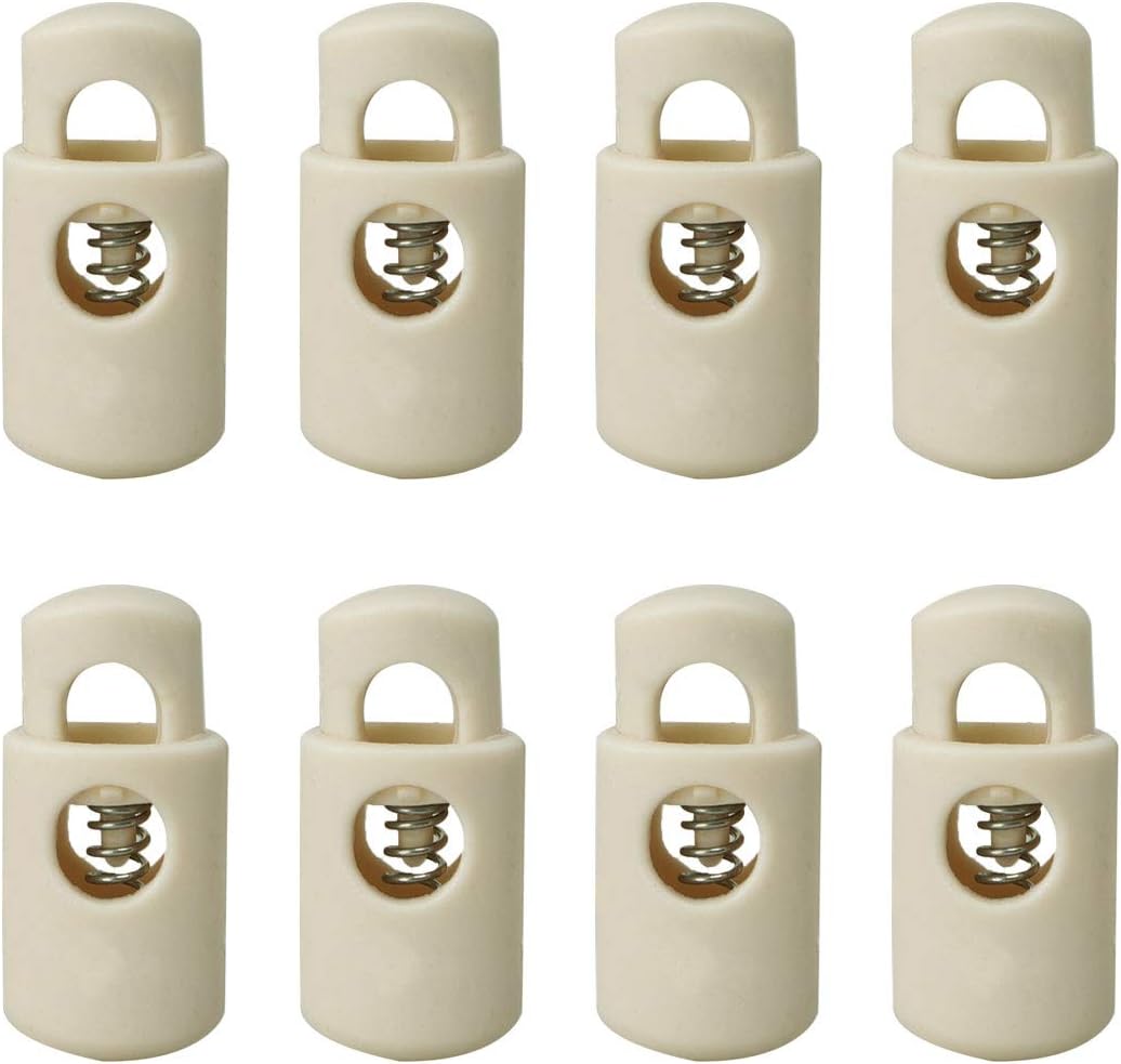 LinkMejor 8pcs Spring Cord Locks Plastic End Stopper Single Hole Toggle Fastener Rope End for Drawstrings, Shoelaces, Tents, Tie-Downs, Beige