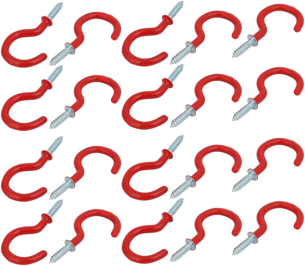 1-1/4 Inch Plastic Coated Screw-in Open Cup Ceiling Hooks Hangers Red 20pcs
