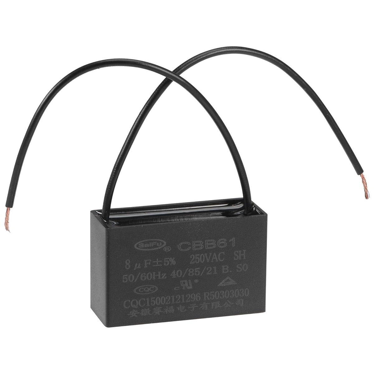 Ceiling Fan Capacitor CBB61 8uF 250V AC 2 Wires Metallized Polypropylene Film Capacitor 47x29x18mm for Electric Fan Pump Motor Generator