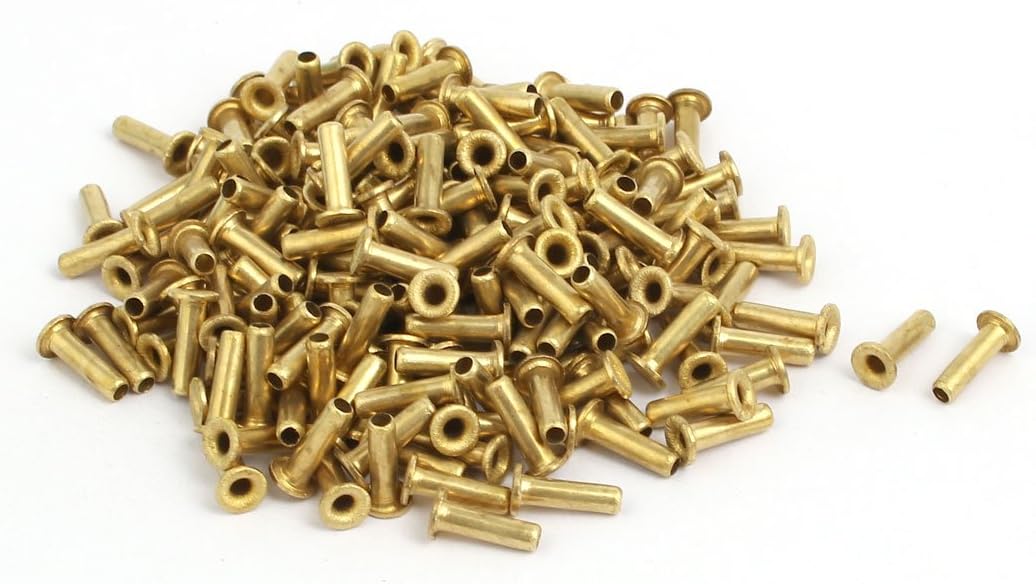 LinkMejor 200pcs M2.3 x 8mm Brass Plated Metal Hollow Eyelets Rivets Gold Tone