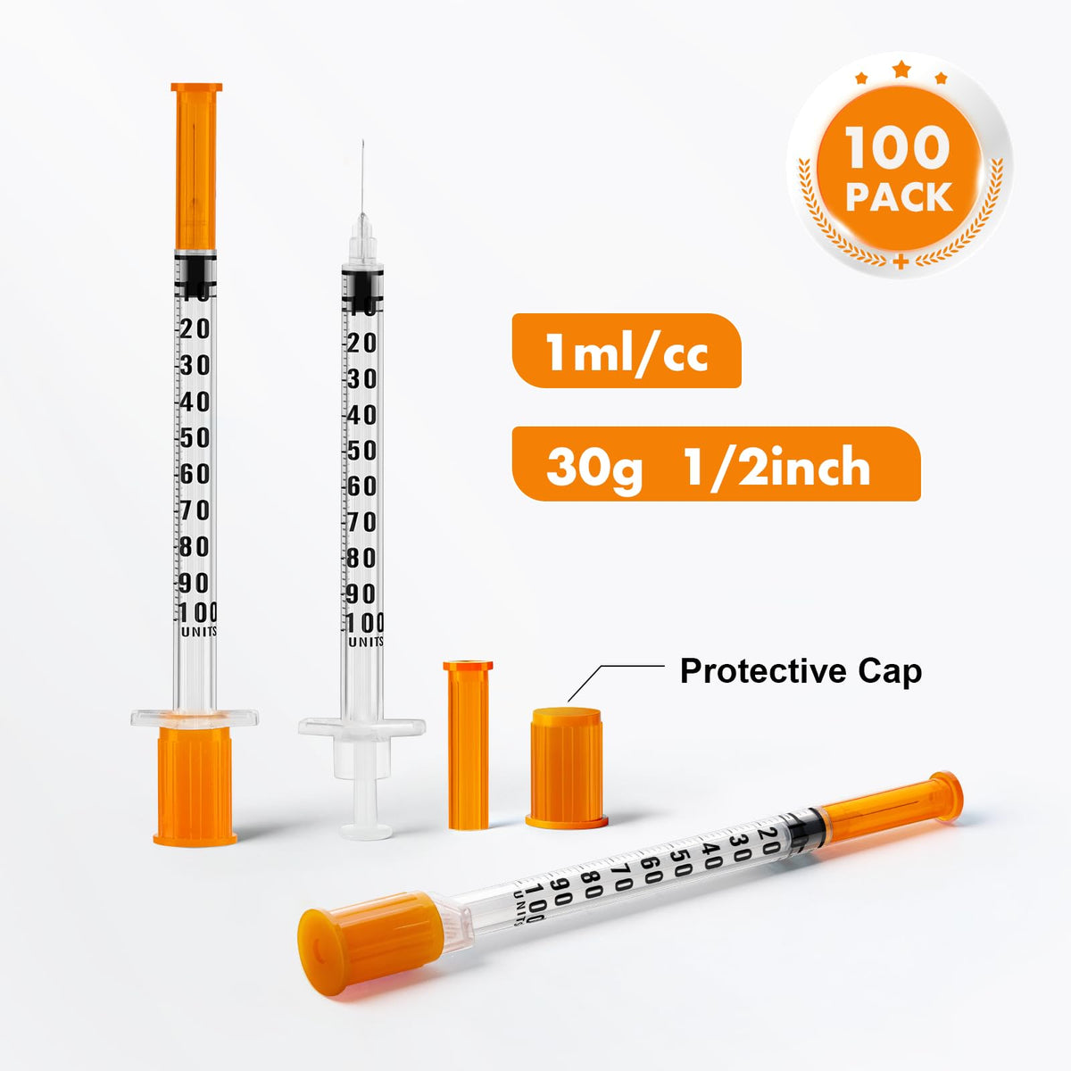 100 pack 1ml/cc 30G 1/2Inch إبر، إبر مختبر، حزم فردية