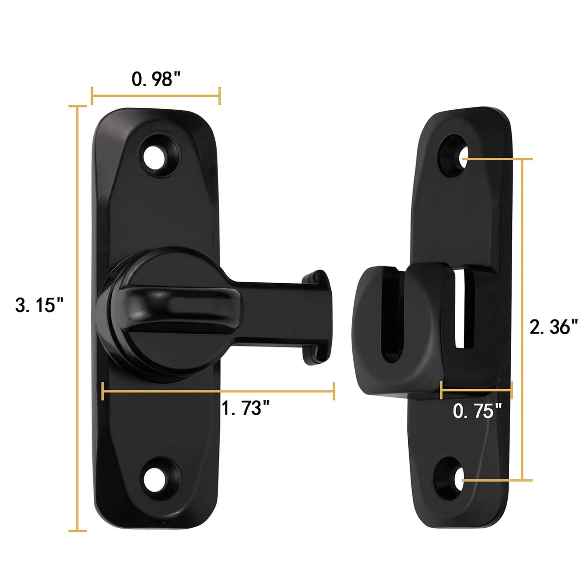Black Barn Door Latches,90/180 Degree Gate Lock_B
