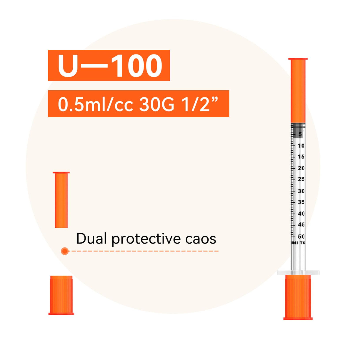 0.5ml 30Ga 1/2 cal. Zestawy jednorazowe do laboratorium, Indywidualnie zamknięte opakowanie 100 szt.