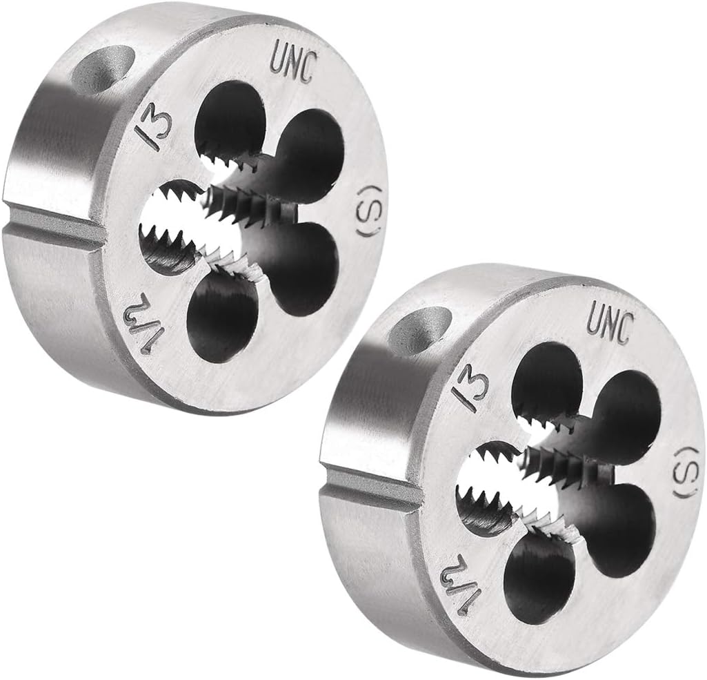 1/2-13 UNC Round Die, Machine Thread Right Hand Threading Die, Alloy Tool Steel Screw Thread Cutting Die, 2pcs