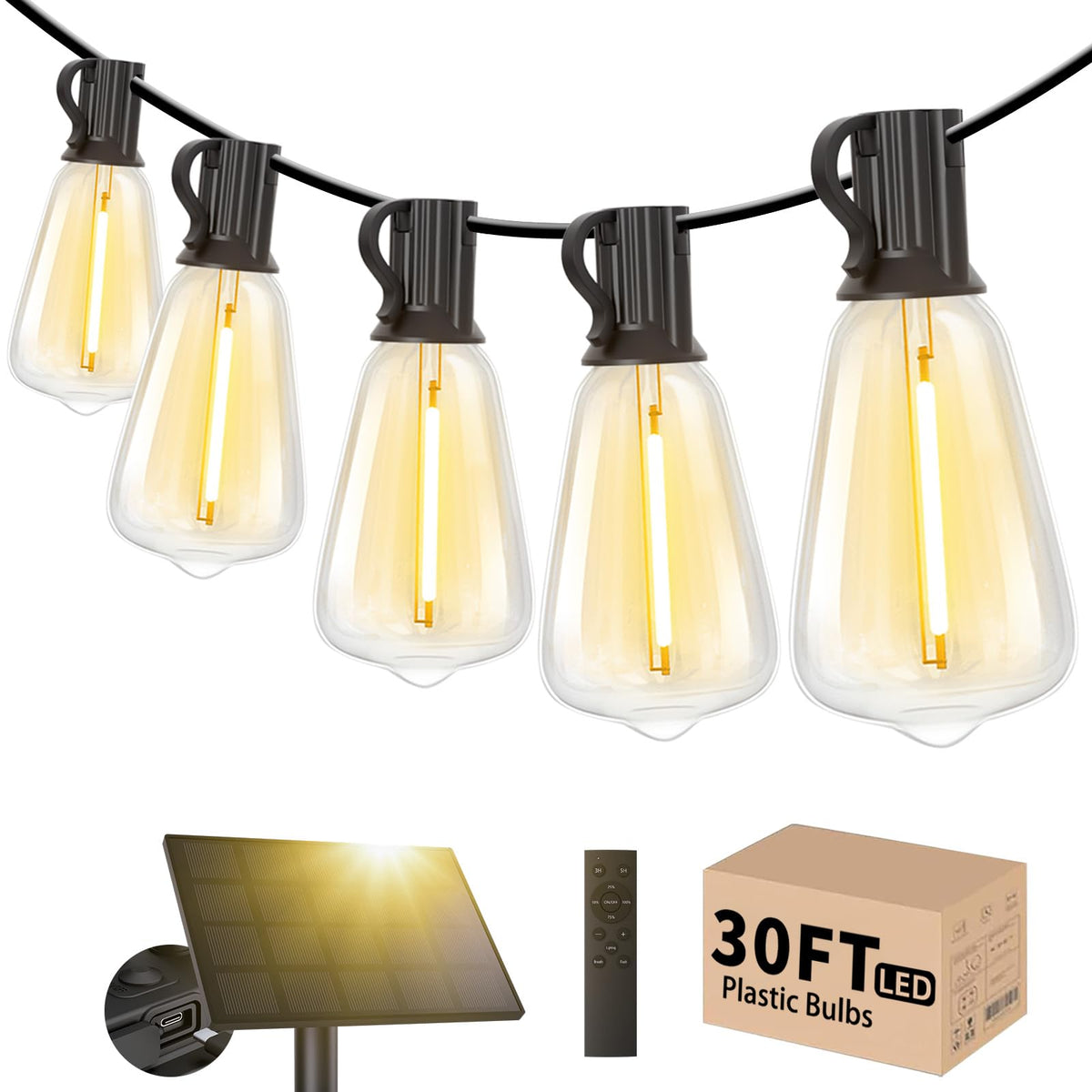 LinkMejor Lâmpadas de Corda Solares à Prova de Água LED 30 FT, Dimável a Distância
