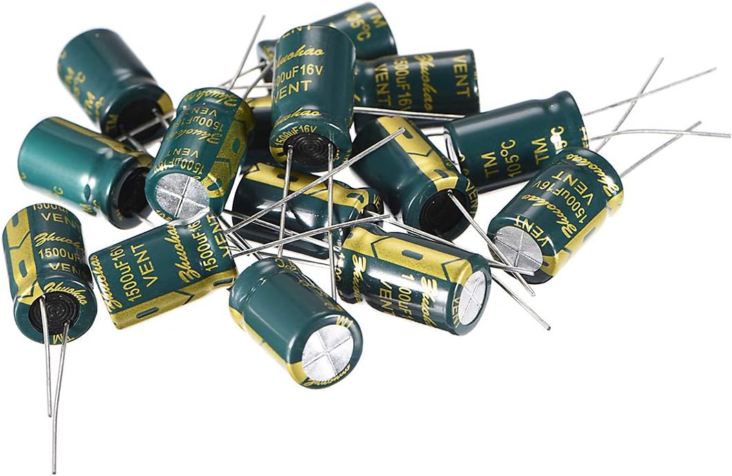 Aluminum Radial Electrolytic Capacitor Low ESR Green with 1500UF 16V 105 Celsius Life 3000H 10 x 17 mm High Ripple Current,Low Impedance 15pcs