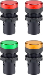 4Pcs Red Green Yellow Indicator Light AC/DC 12V, 22mm Panel Mount, for Electrical Control Panel, HVAC, DIY Projects