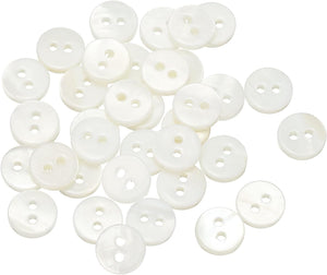 35Pcs Natural Shell Button, 2 Hole 10mm Round Mother of Pearl Buttons for Shirt Coats Suits Jackets Jeans Skirts DIY Sewing Crafts, White
