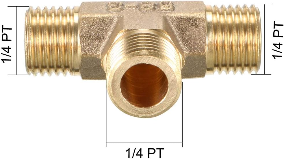 Brass Tee Rørforbindelse 1/4 PT Mandskab T-formet Forbindelse Kuplet