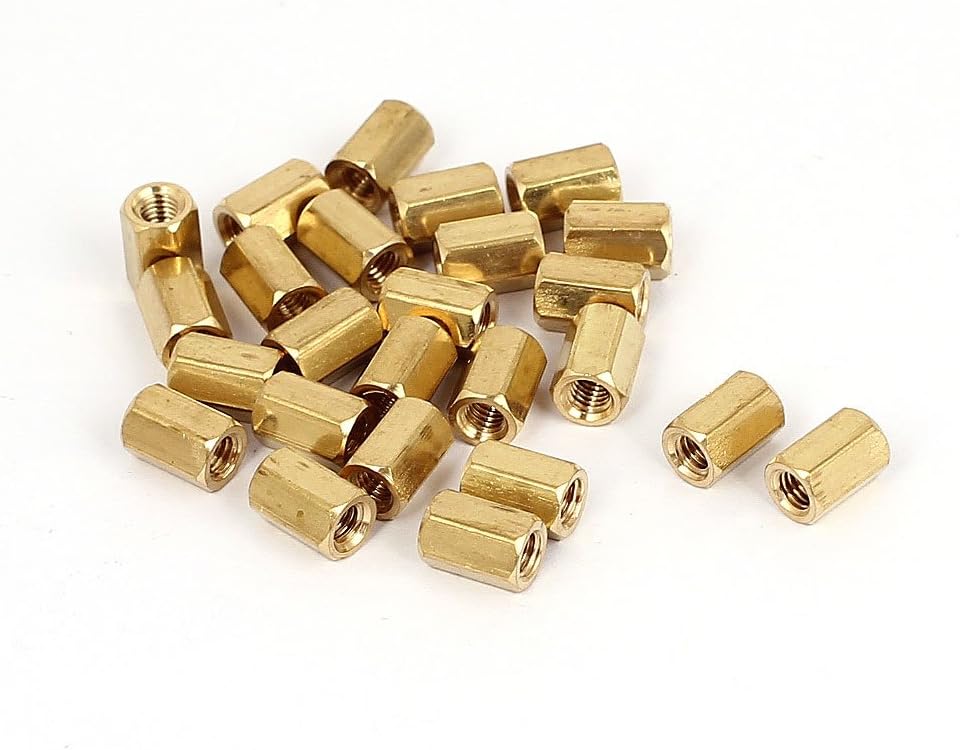 M3 x 7mm Female Threaded Brass Hex Standoff Pillar Spacer Nuts 25pcs
