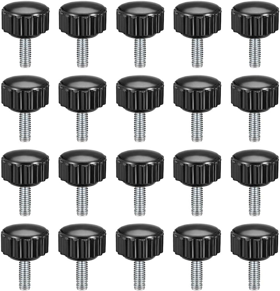 M4 x 10mm Metric Male Thread Knurled Clamping Knobs Grip Thumb Screw on Type Plastic Threaded Hand Bolt Knobs Black 20 Pcs