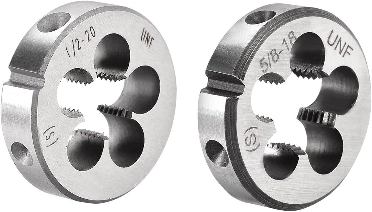 5/8-18 and 1/2-20 UNF Round Die Set, Machine Thread Right Hand Threading Die, Alloy Tool Steel 2pcs