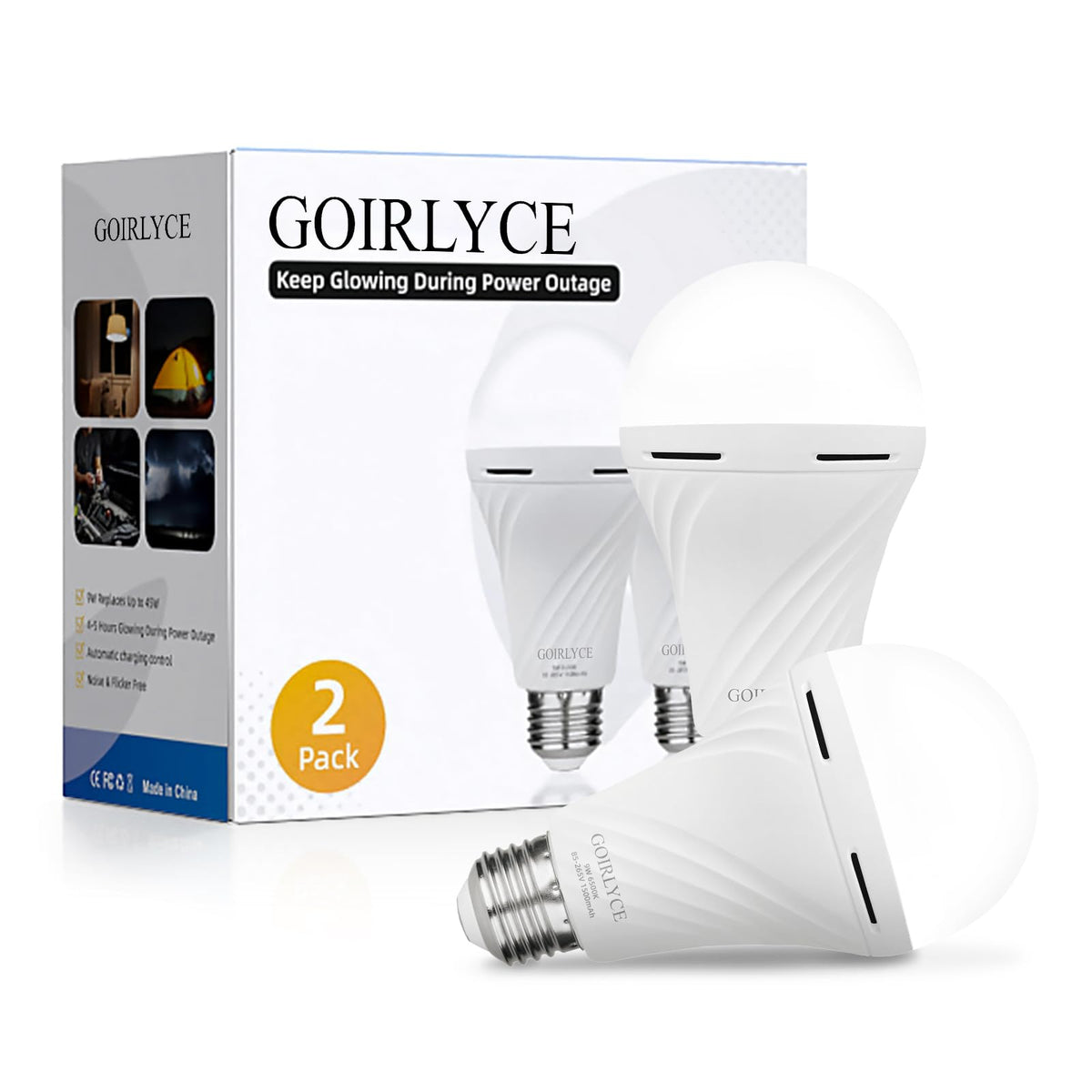 2Pack Lestaran Darurat Lampu Bola Dibekali Batari Dengan Daya Operasional