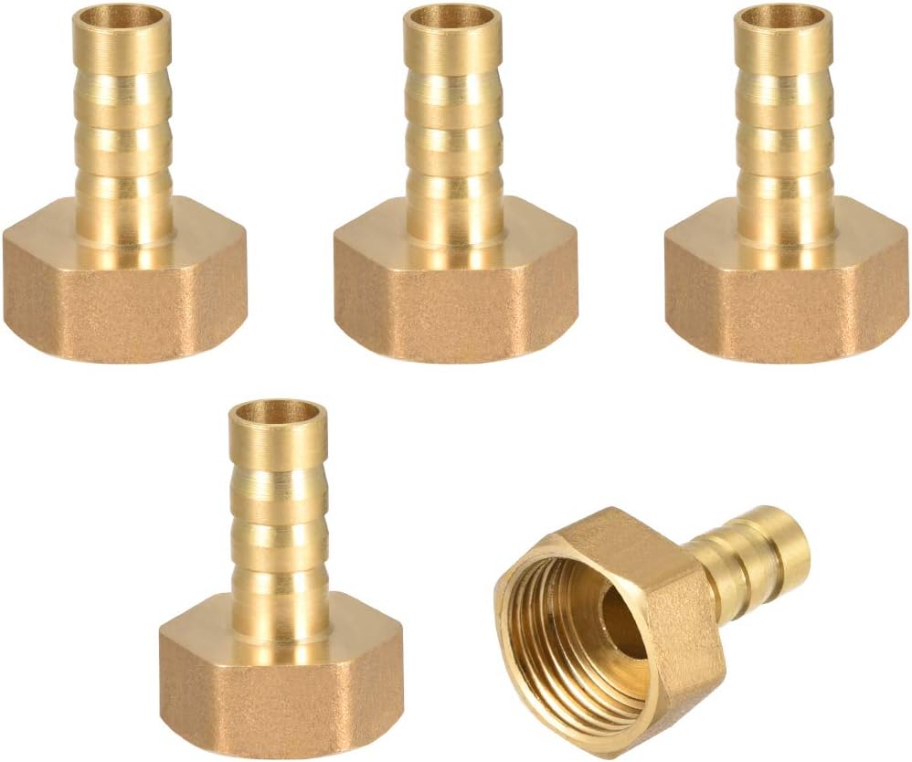 Brass Hose Barb Fitting Connector, 10mm Barb G1/2 Female Thread Pipe Adapter, 5Pcs