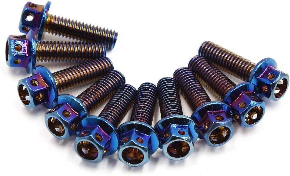 10pcs Colorful M6 Motorcycle Titanium Tone Hexagon Bolts Fastener Clips Screws
