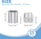 1/4"(6mm) Aluminum Crimping Loop Sleeve, Double Hole Cable Ferrule for Wire Rope, Silver 25Pcs