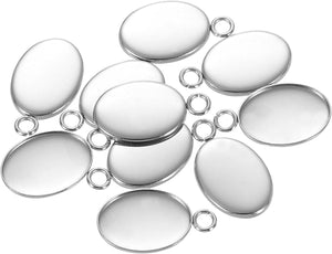 Oval Pendant Blank Tray, 20Pcs 11mm - Stainless Steel Cabochons Setting Blank Connector Base for DIY Jewelry and Making Embossed Photo (Silver)