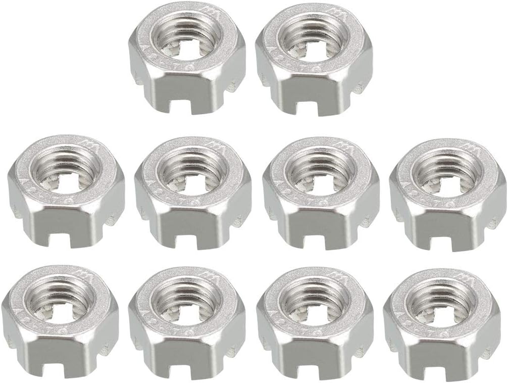 M8 x 1.25mm Pitch 304 Stainless Steel Slotted Hex Nuts, Pack of 10