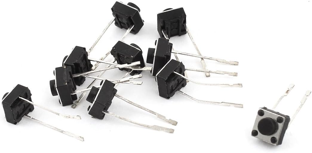 10 Pcs Momentary Tactile Tact Push Button Switch Black 6x6x5mm 14mm Leads