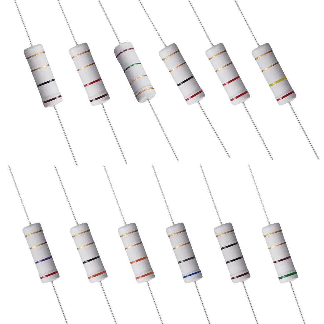 60 Pcs 5W Metal Oxide Film Resistor 1R,1.2R,1.5R,2R,2.2R,2.4R,2.7R,3R,3.3R,5.1R,6.8R,10R Ohm