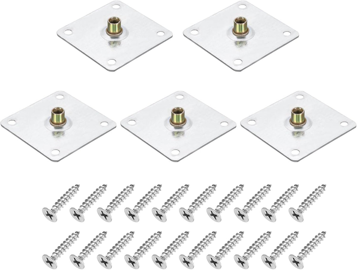 5Pcs M10 Brad Hole t Nut, 70mm/2.8inch Square Base Weld Nuts Flange Insert Female Thread with Mounting Screws for Wood Furniture
