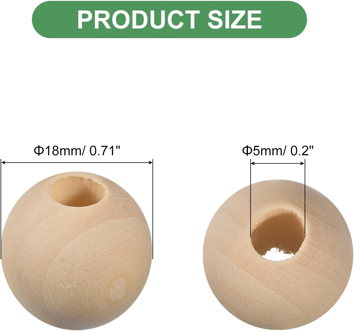 200Pcs 18mm Natural Wood Spacer Beads, 5mm Large Hole Unfinished Round Wooden Beads for DIY Crafting, Jewelry Making Bracelets