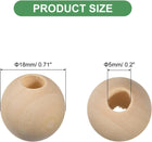 200Pcs 18mm Natural Wood Spacer Beads, 5mm Large Hole Unfinished Round Wooden Beads for DIY Crafting, Jewelry Making Bracelets