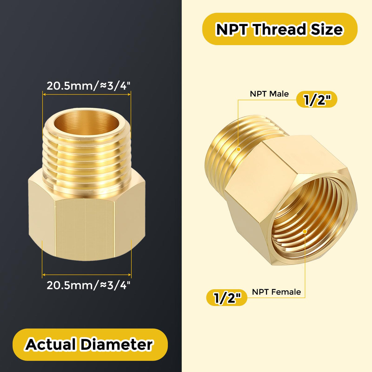 LinkMejor 2PCS 1/2" FNPT x 1/2" MNPT Delikli Bakır Hex Uzatma Adaptörler