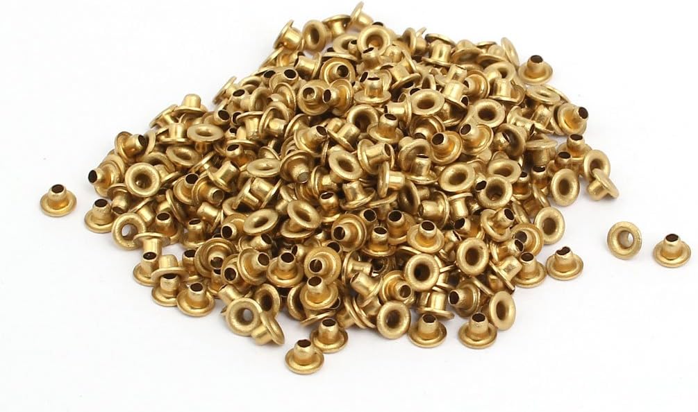LinkMejor 500pcs M2x2mm Brass Plated Metal Hollow Eyelets Rivets Gold Tone